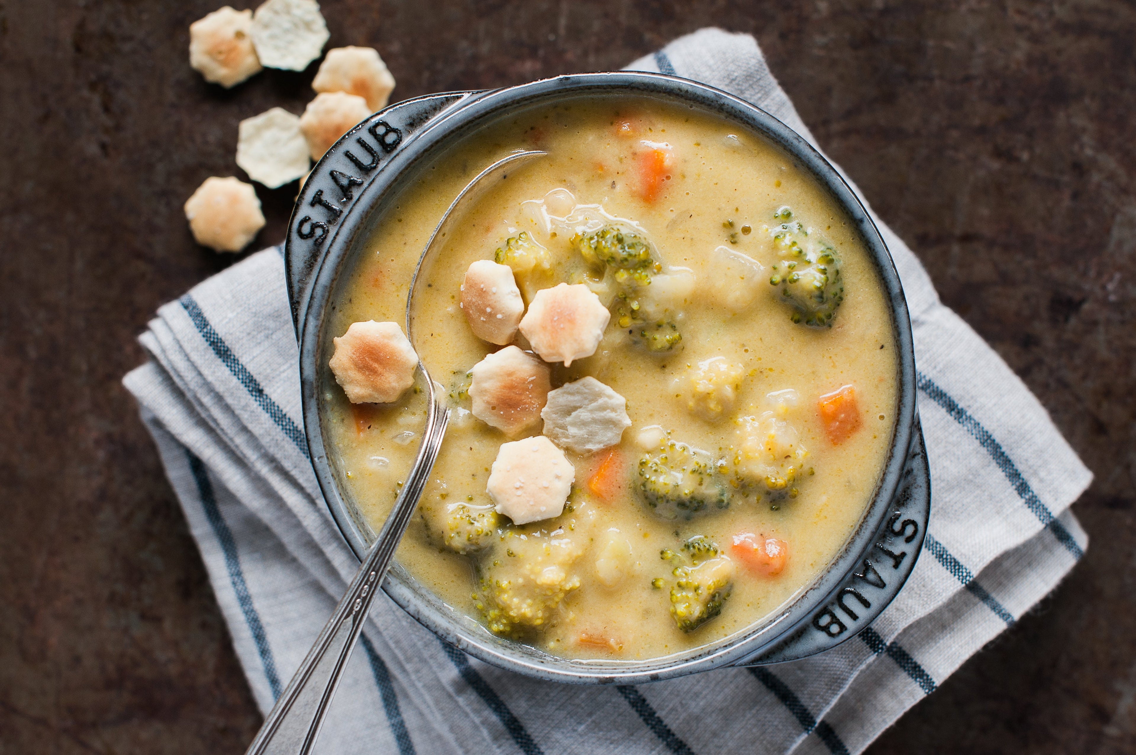 Broccoli Cheddar Soup in Mini Staub Dish